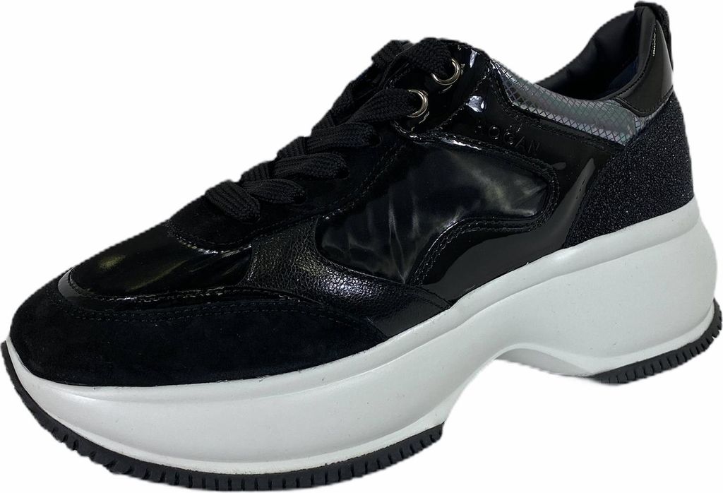 C06 Turnschuhe donna HOGAN MAXI I ACTIVE schwarz/silberne Schuhe Frauen