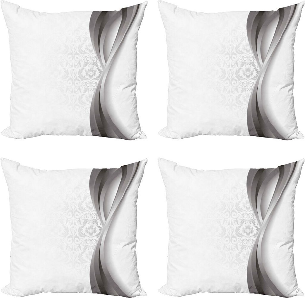ABAKUHAUS Grau Kissenbezug Set (4 Stück), Wellenförmige Streifen und Blumen, Moderner Doppelseitiger Digitaldruck, 50 cm x 50 cm, Grau Hellgrau W...