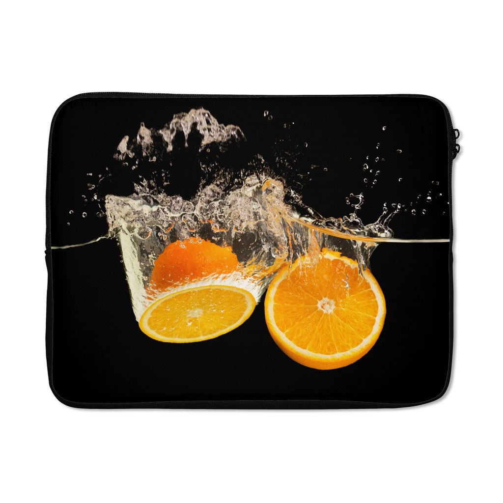 MuchoWow Laptop Hülle 15 Zoll Orange - Stillleben - Wasser - Schwarz - Obst Laptoptasche - Laptoptasche - Sleeve - Rundum-Schutz