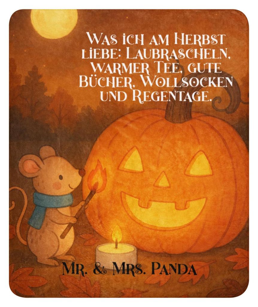 Mr. & Mrs. Panda Wärmedecke Kürbis Maus Design 130 x 155 cm - Weiß - Geschenk, Heimdecke, Decke, Kerzen, Tagesdecke, Dekoration, Halloween, Kusc...