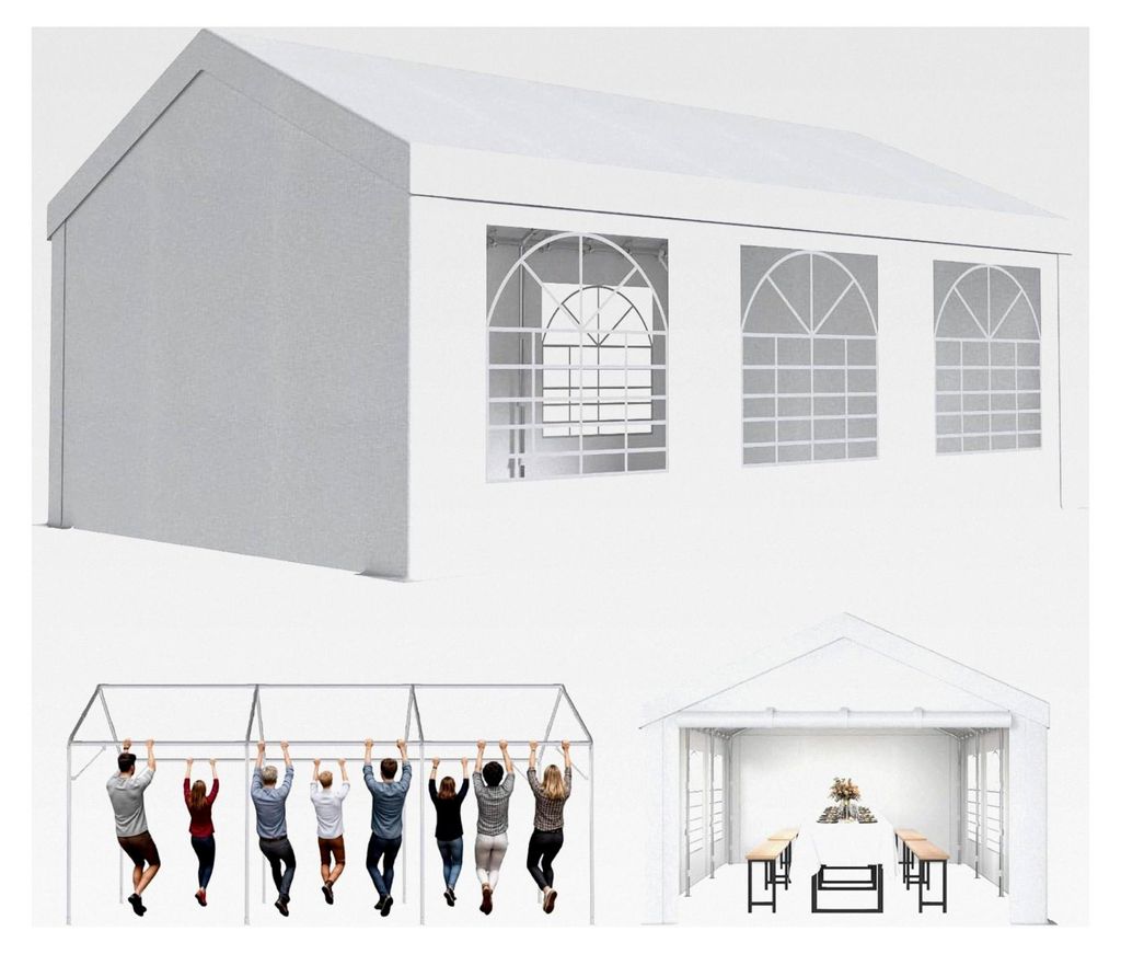 Pavillon Partyzelt 4x6 Wasserdicht Stabil PE Plane 450 N 170g Gartenzelt UV Schutz 50+ für Garten, Party, Festival, Hochzeit, weiß
