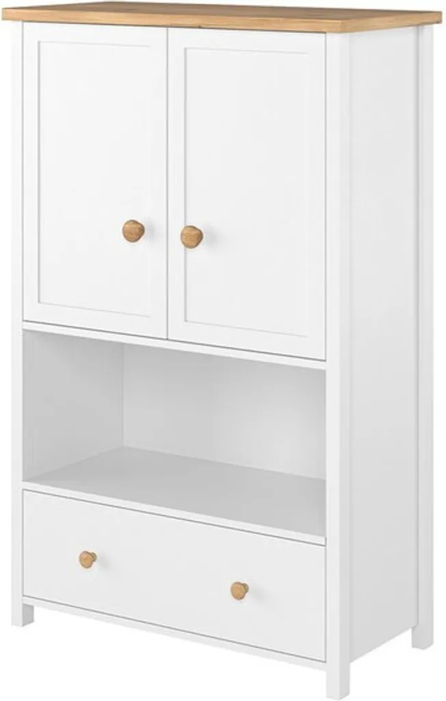 Chiffonnier blanc et bois avec tiroirs Commode haute MABARUMA