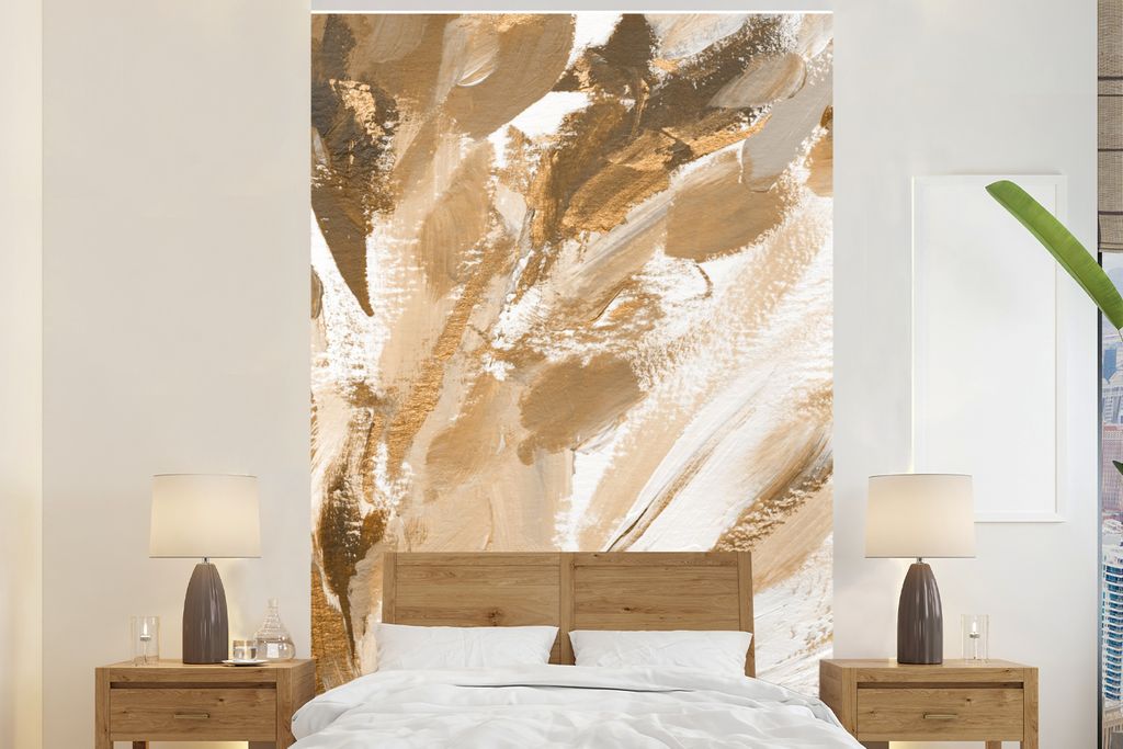 MuchoWow Fototapete für Wohnzimmer oder Schlafzimmer Wandtapete Vinyl Motivtapete Farbe - Gold - Luxus - 160x240 cm - Vinyltapete