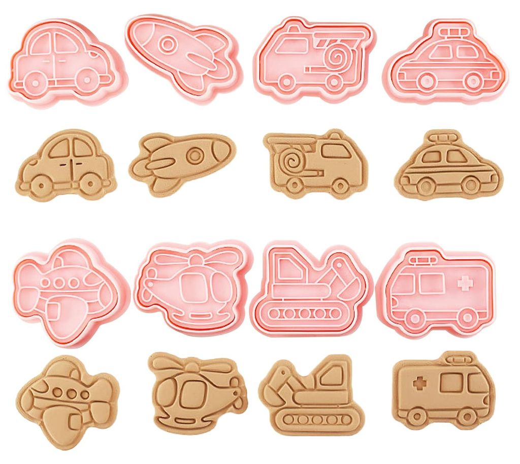 Ausstechformen mit Auto- oder Transportmotiven, 8-teilig, 3D-Kunststoff-Ausstechformen zum Backen, Tortendekorieren, für Fondant und zum Aussteche...