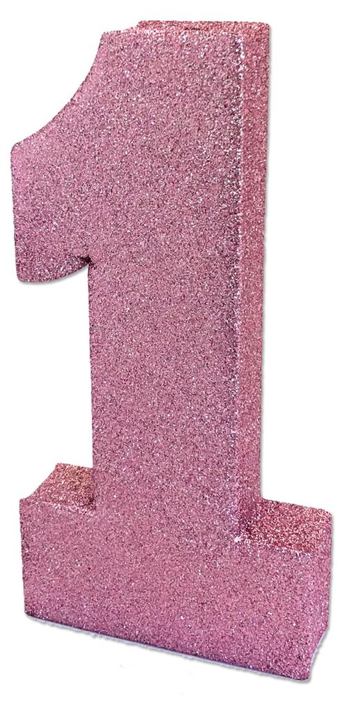 Tischdeko 1. Geburtstag rosa Glitzer 20 x 10 x 3 cm Zahl 1 - Einheitsgröße