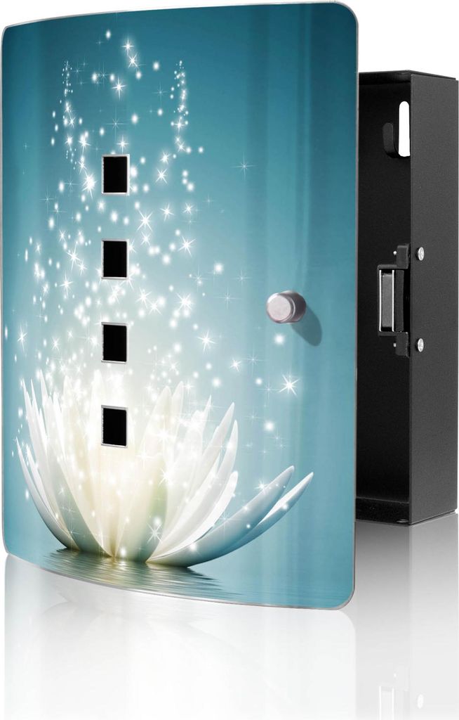 banjado Design Schlüsselkasten aus Edelstahl für 10 Schlüssel, Schlüsselschrank 24 x 21,5 x 7cm groß mit Magnetverschluss, Magische Lotusblüt...