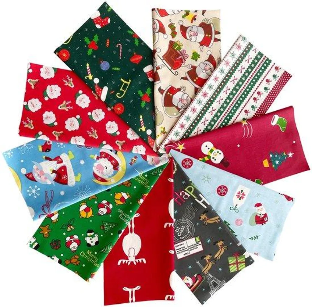 Tissu pour Couture de Noël DIY Lot de 10 Coupons Coton pour Décoration