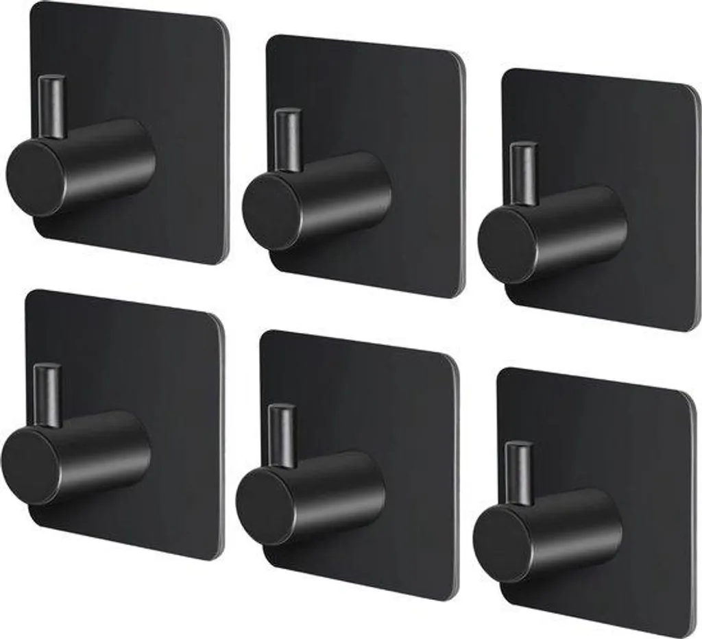 Crochets muraux adhésifs noirs anti-rouille lot de 6 sans perçage