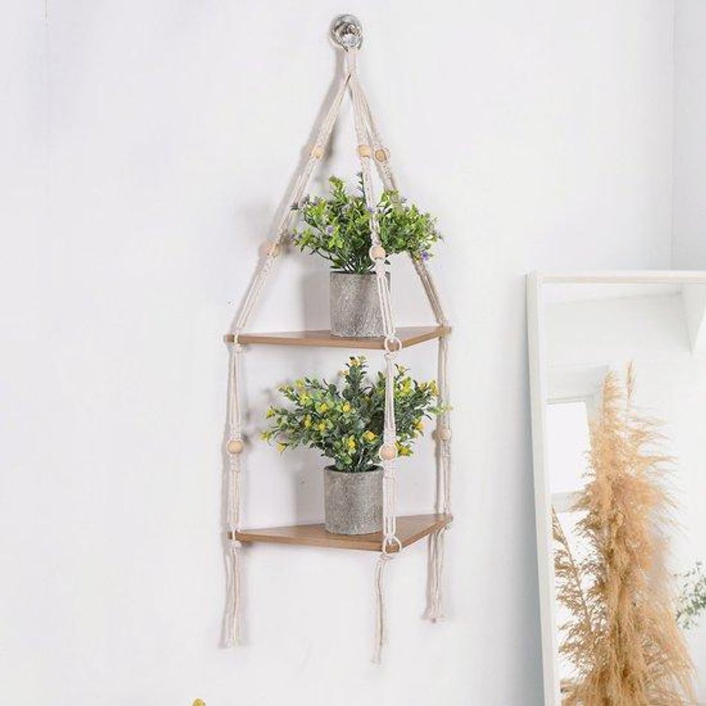 Weißer hängender Eckbrett für Wand - Dreischichtige Kanten-Eckstütze für Pflanzen, Wanddekoration, Landhausstil, Holzregal für Schlafzimmer, ...