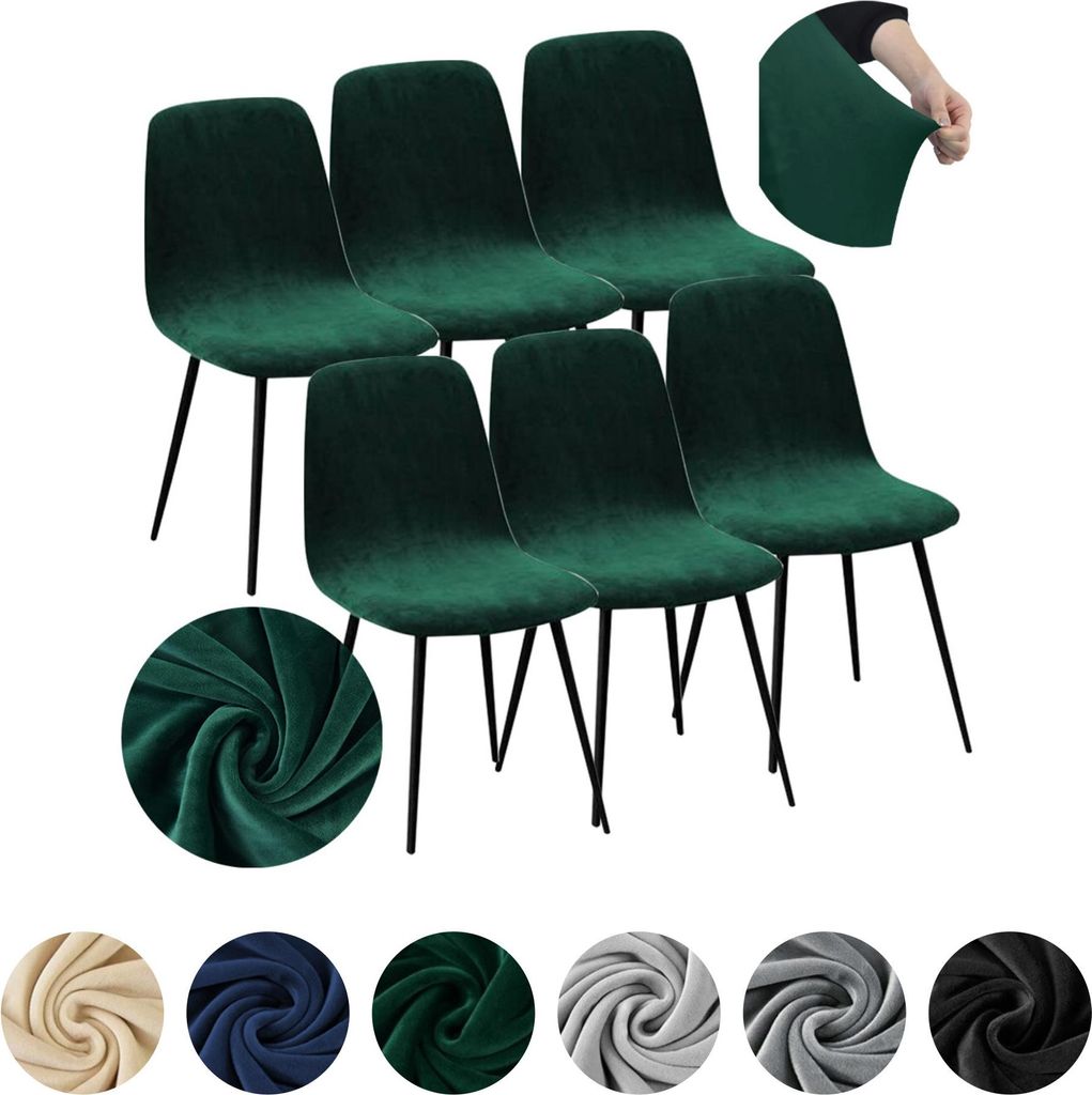 MEBLE ODNOWA, Stuhlhusse, Stuhlbezug, Skandinavischer, Samt, Dunkelgrün, 4er Set, Velours, elastisch, Stuhlbezüge, Stuhlhussen, maschinenwaschbar