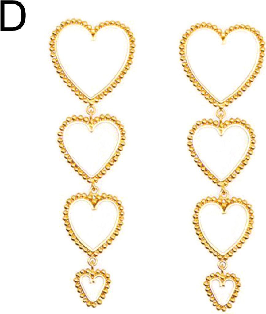 Süße Damen-Ohrringe mit mehreren Liebesherzen, lang, Statement-Ohrringe, Party-Schmuck-Gold + Weiß