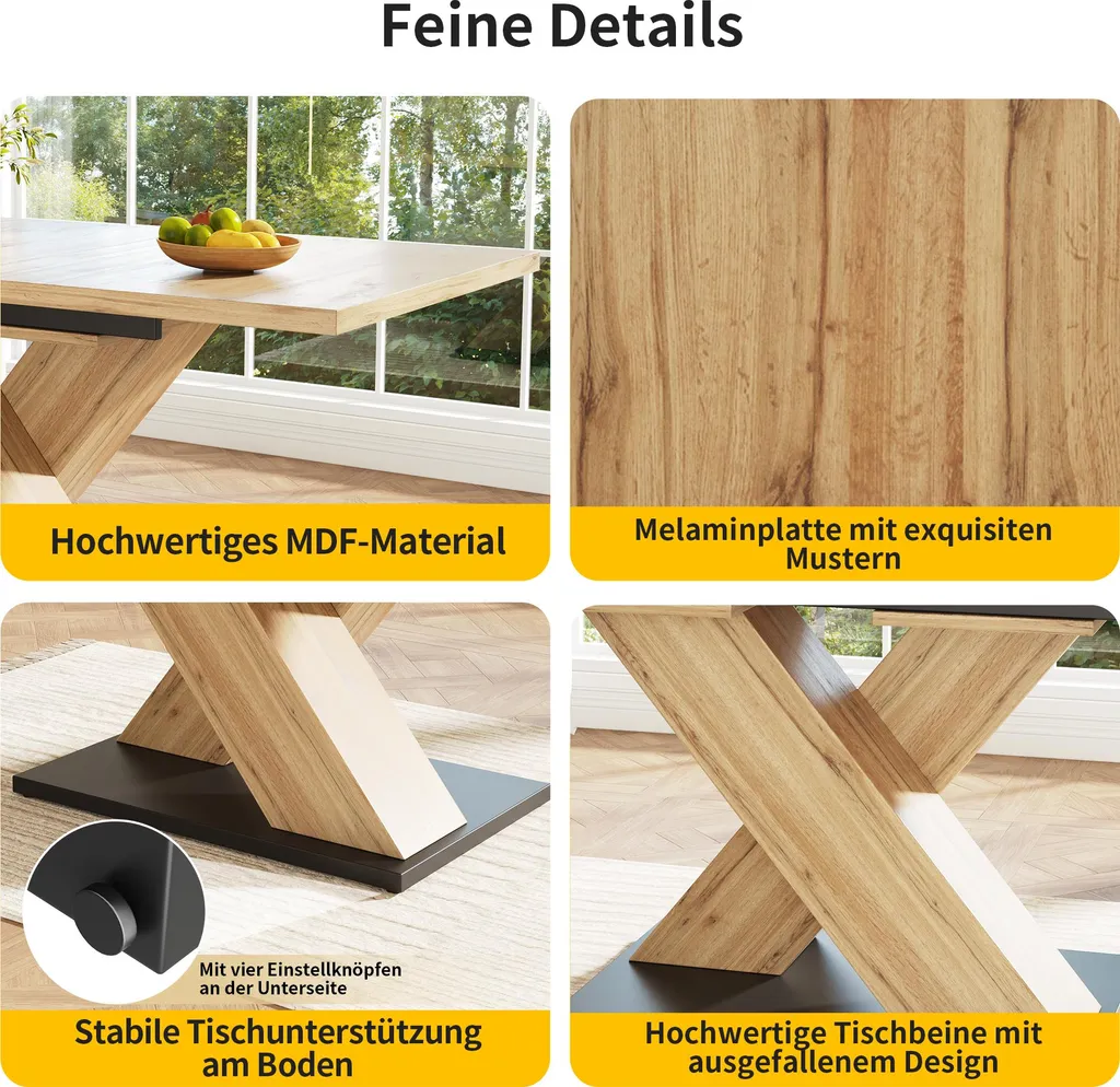 Table de cuisine avec rallonges intégrées bois clair extensible 158cm - 7