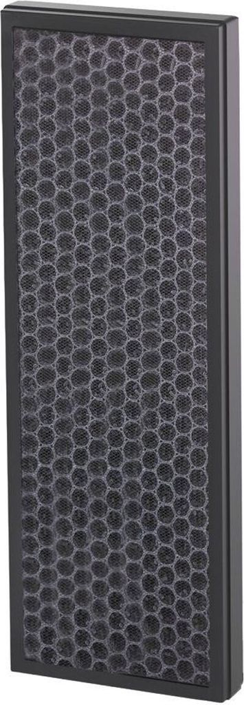 A close-up, full-frame shot of a black air filter with a honeycomb pattern.