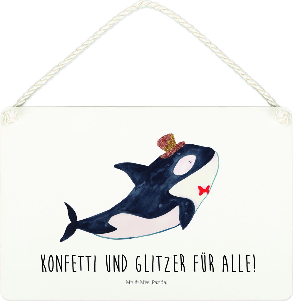 Mr. & Mrs. Panda Schild Orca Zylinder DIN A4 - Weiß - Geschenk, wandtafel, Glitzer, Geburtstag, Fete, Glückwunsch, holzbild, Meer, Türschild, Ho...
