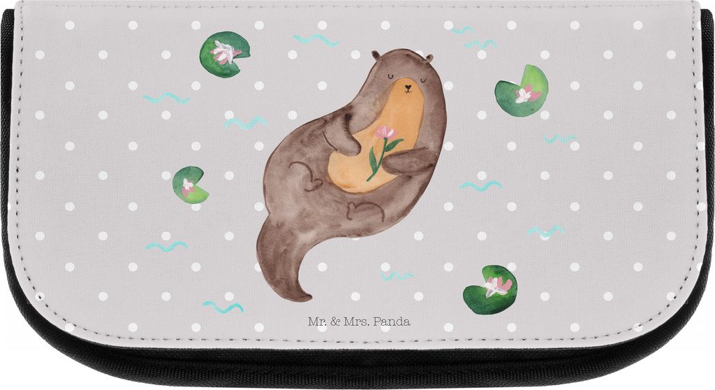 Mr. & Mrs. Panda Kosmetiktasche Otter Seerose - Grau Pastell - Geschenk, Make-up Organizer, kosmetik, Seeotter, Täschchen, Wasser, Tasche, glückl...