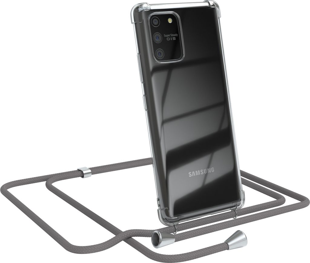 EAZY CASE Handykette kompatibel mit Samsung Galaxy S10 Lite, Handyhülle mit Umhängeband, Handykordel, Schutzhülle Clear, Band in Grau