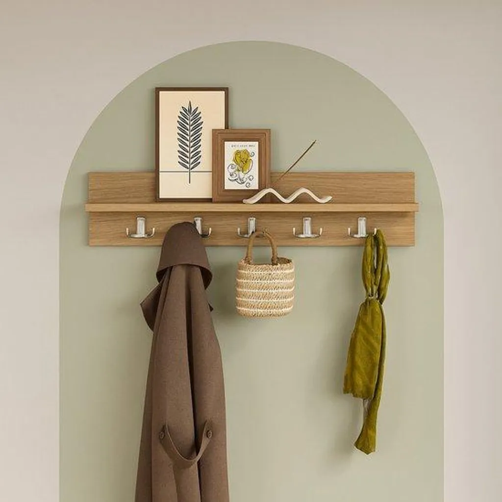 Porte-manteau mural LUNOR Leon 80 cm aspect noyer avec étagère bois