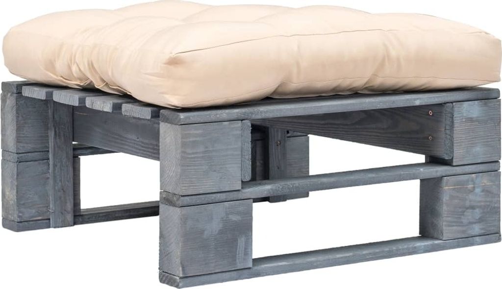 Outdoor-Ottomane Paletten mit Kissen in Sandfarben Holz Grau