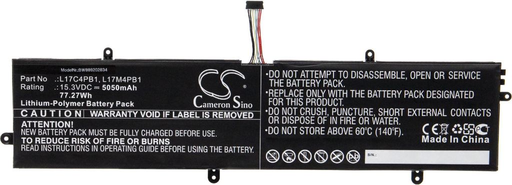 vhbw Akku Ersatz für Lenovo 5B10P35084, 5B10P35083, 5B10P35082, L17M4PB1, L17C4PB1 für Notebook (5050 mAh, 15,3 V, Li-Polymer)
