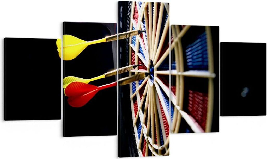 Bild auf Leinwand - Leinwandbild - Pfeil Darts Spaß Schild - 125x70cm - Wand Bild - Wanddeko - Leinwanddruck - Bilder - Kunstdruck - Wanddekoratio...