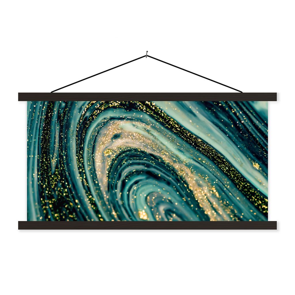 MuchoWow Textilposter Marmoroptik - Luxus - Gold - Türkis - Glitzer 120x60 cm mit schwarzem Rahmen - Dekoration Schlafzimmer
