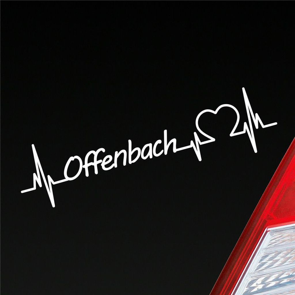 Auto Aufkleber Offenbach Herz Herzschlag 19x5 cm Weiss Matt Sticker Heckscheibenaufkleber