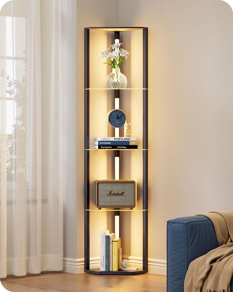 EDISHINE Stehlampe Wohnzimmer Holz, Dimmbar Stehlampe mit 4 Produktbild 