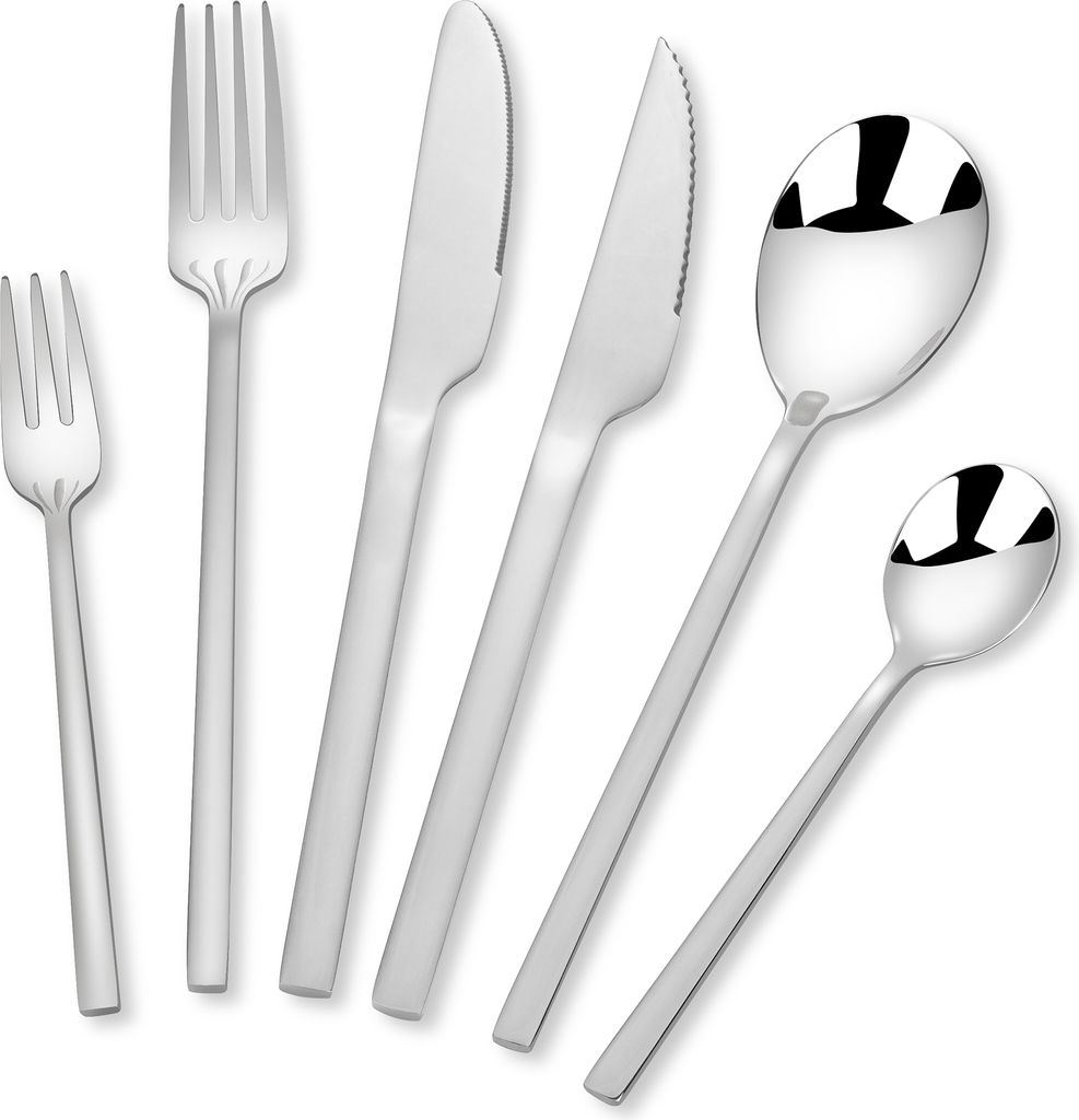 Deleca 6-Personen Luxus Besteckset Amara – Löffel, Messer, Gabeln, Steakmesser & Kuchengabeln – Spülmaschinenfestes Besteck – Silber / Edel...