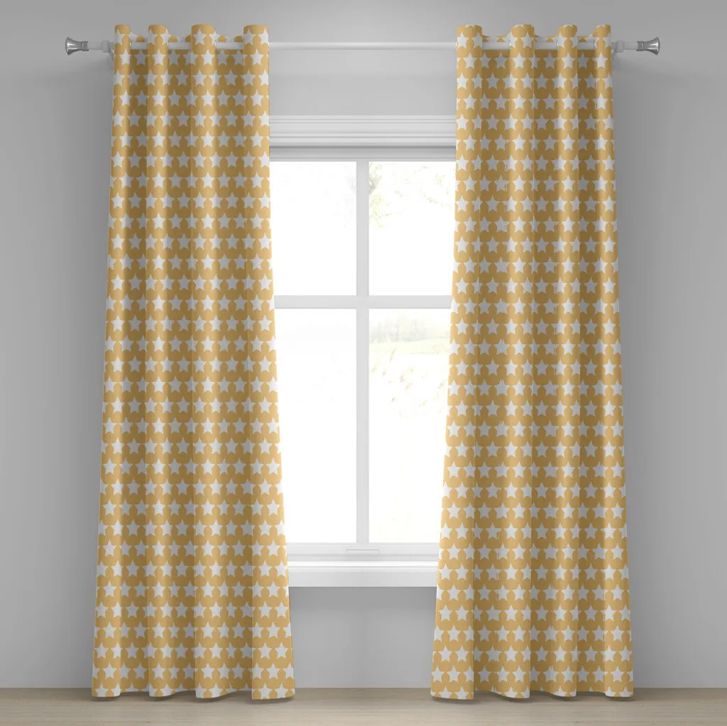 ABAKUHAUS Tenda con occhielli gialla e bianca, grandi stelle in tonalità tenui con eleganti motivi alla moda ed elementi retrò, tende decorative a 2 pannelli, 280 cm x 225 cm, color albicocca crema