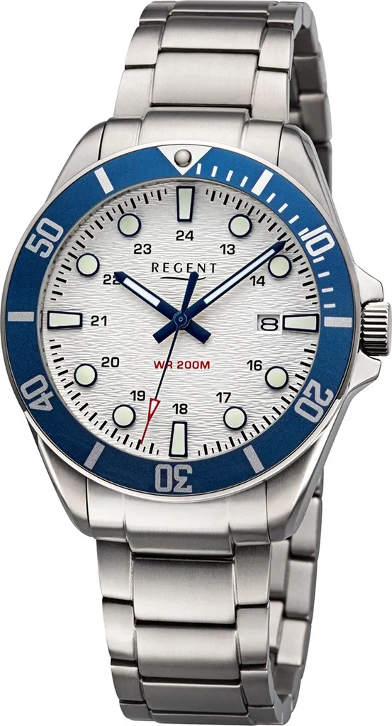 Montre de Plongée Regent BA-856 Bracelet Titane et Cadran Bleu Sportif