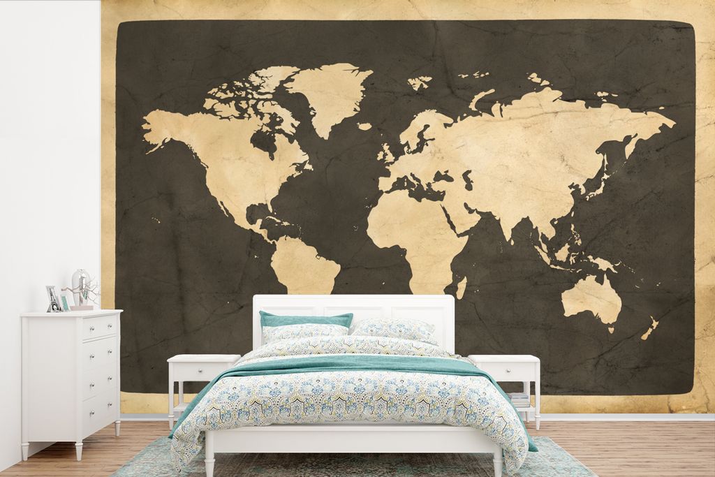 MuchoWow Fototapete für Wohnzimmer oder Schlafzimmer Wandtapete Vinyl Motivtapete Weltkarte - Vintage - Marmor - 450x300 cm - Gemusterte