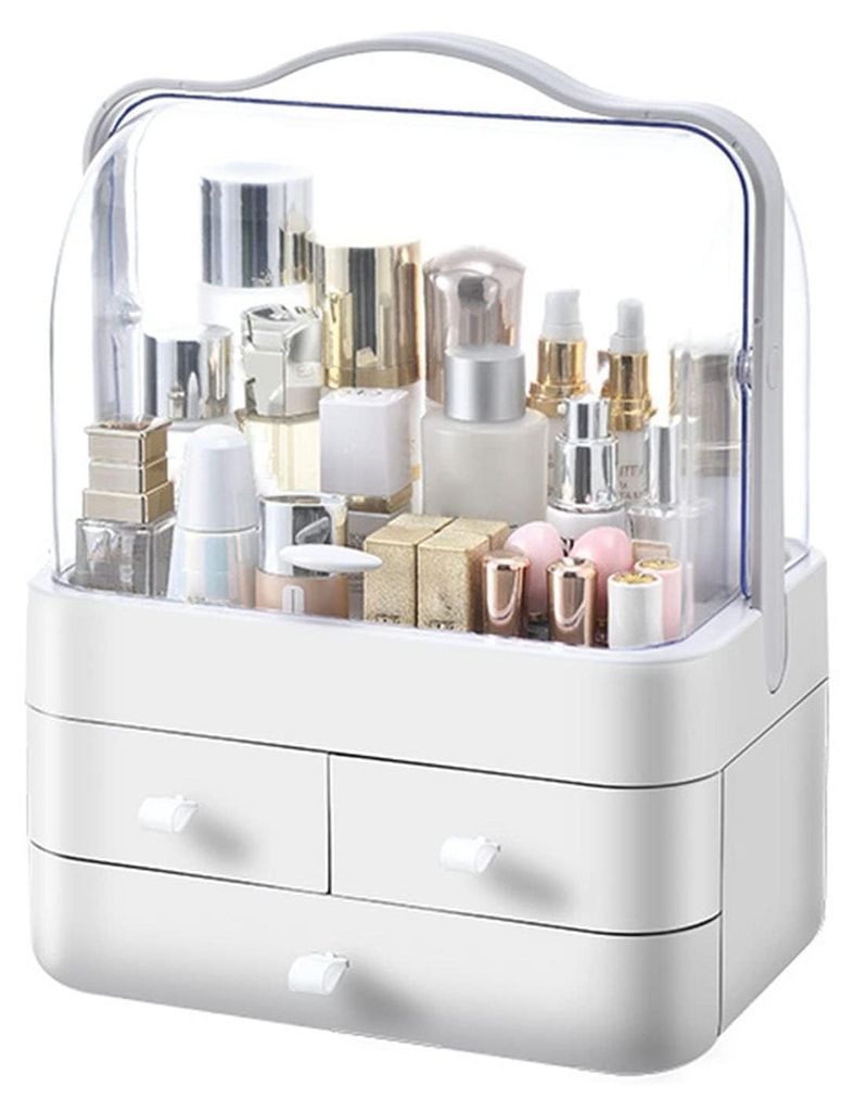 Kosmetik-Organizer, Schubladen-Organizer, staubfrei mit Deckel, große Aufbewahrungsbox für Schlafzimmer, Badezimmer oder Schminktisch (weiß)