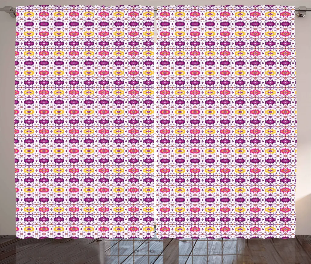 Tende Soggiorno ABAKUHAUS 280x245 cm con Ganci - Design Etnico Viola