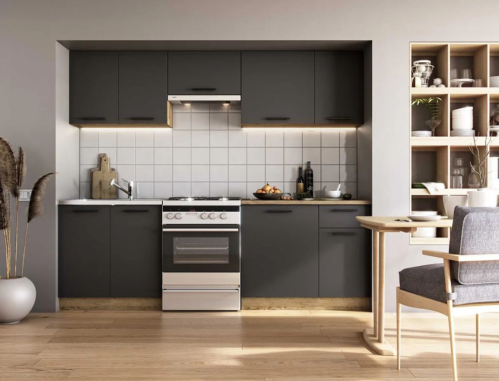 Halmar Küchenset Modell Daria, 240 cm, Anthrazit/Eiche, Produktbild 