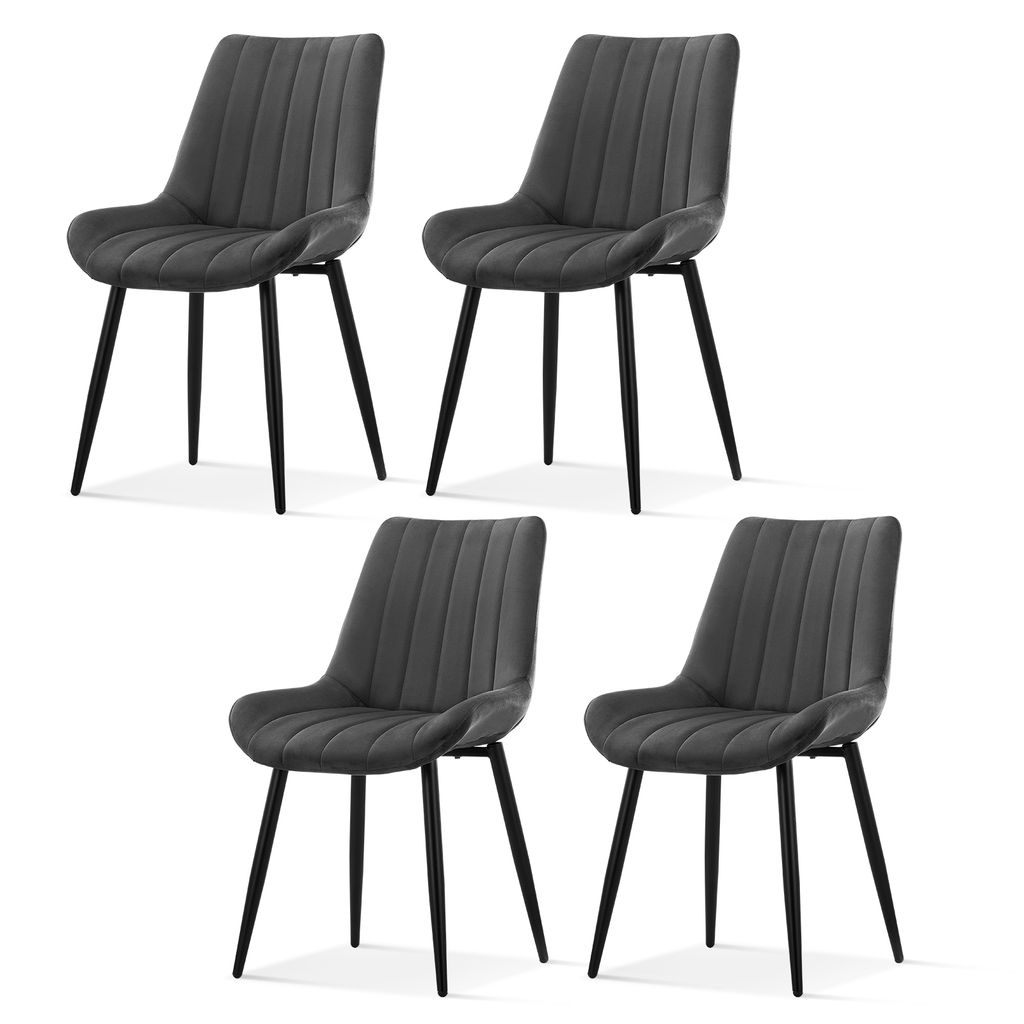 CLIPOP Esszimmerstühle, 4er Set Küchenstühle, Samt gepolsterter Stühle mit Metallbeinen,Grau