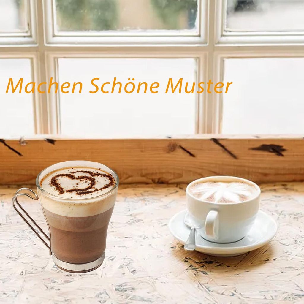 Two cups of coffee are placed on a wooden table in front of a window.