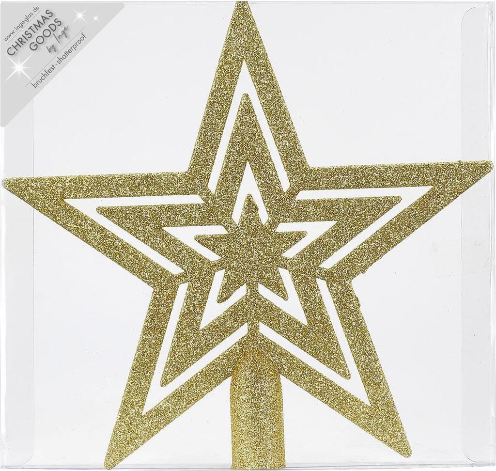 Christbaumspitze Stern 21,5cm Kunststoff mit Glitzer - Gold