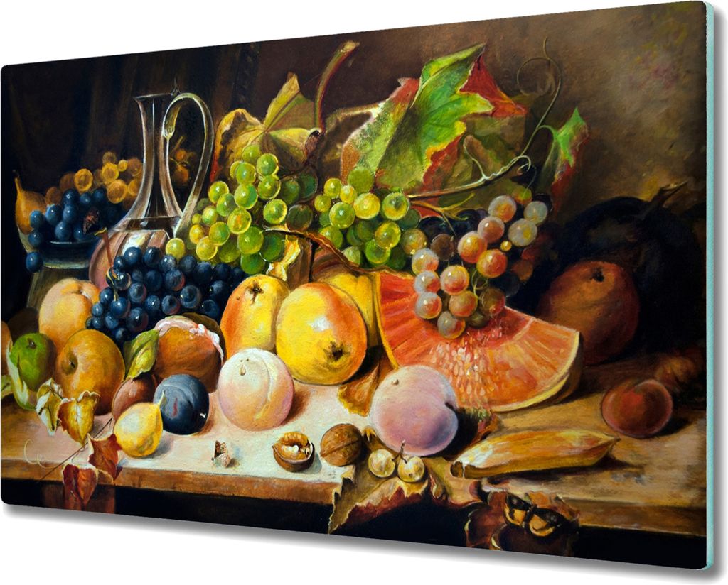 Coloray Schneidebrett Herdabdeckplatte 80x52 cm Kochplattenabdeckung Hackbrett Küchenbrett - Trauben Apple Pfirsich
