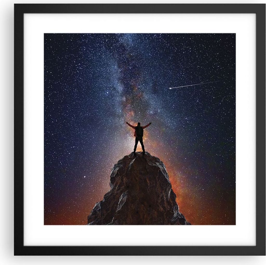 Gerahmtes Poster - Schwarzer Rahmen - Kosmos Maßstab Mensch - 40x40 cm - Wand Bild - Wanddeko - Wandbilder - Kunstposter - Wandposter - Bilderrahm...