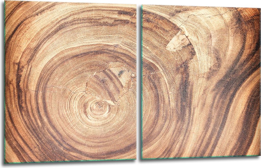 Herdabdeckplatten 2x40x52 Glaskeramikfeld 2-Teilig Glas Spritzschutz Holz