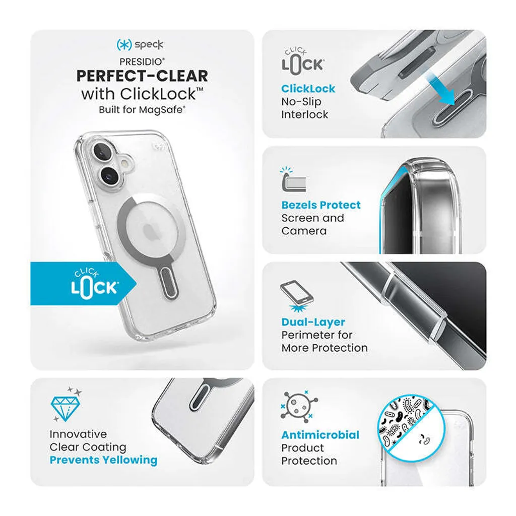 Speck Sentinelle Coque iPhone 16 MagSafe Transparente avec ClickLock - 8