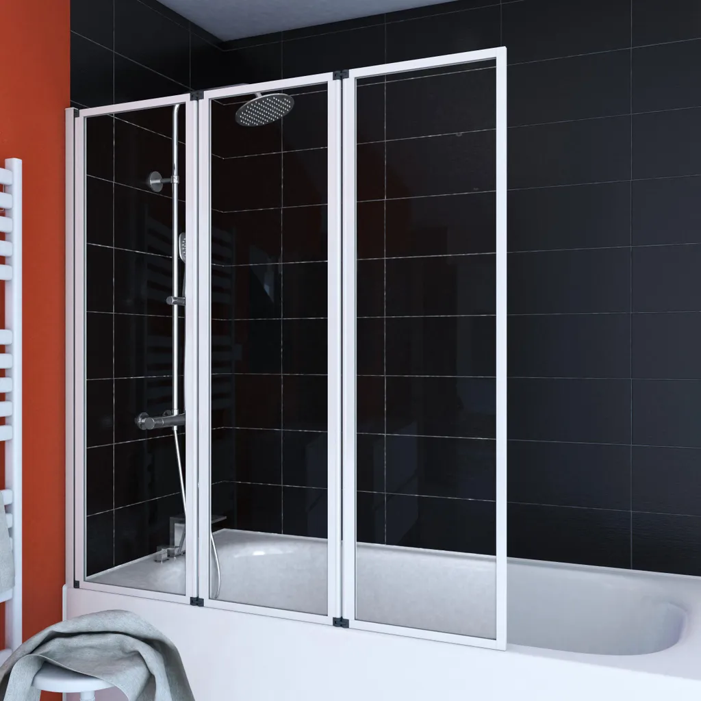 Écran de baignoire rabattable 3 volets blanc ZAGGY 125x143 verre sécurité