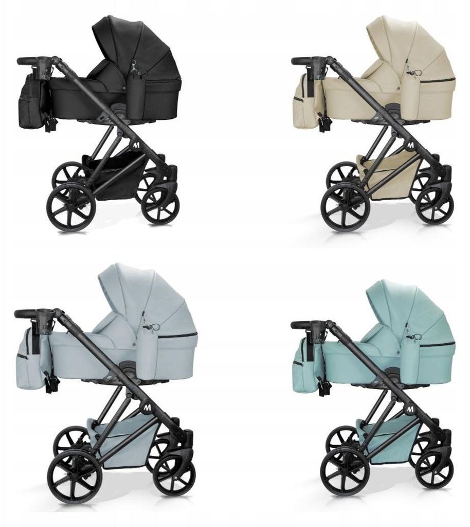 Mommo Royal 3-in-1 Kombikinderwagen Schwarz Kunstleder mit Babyschale