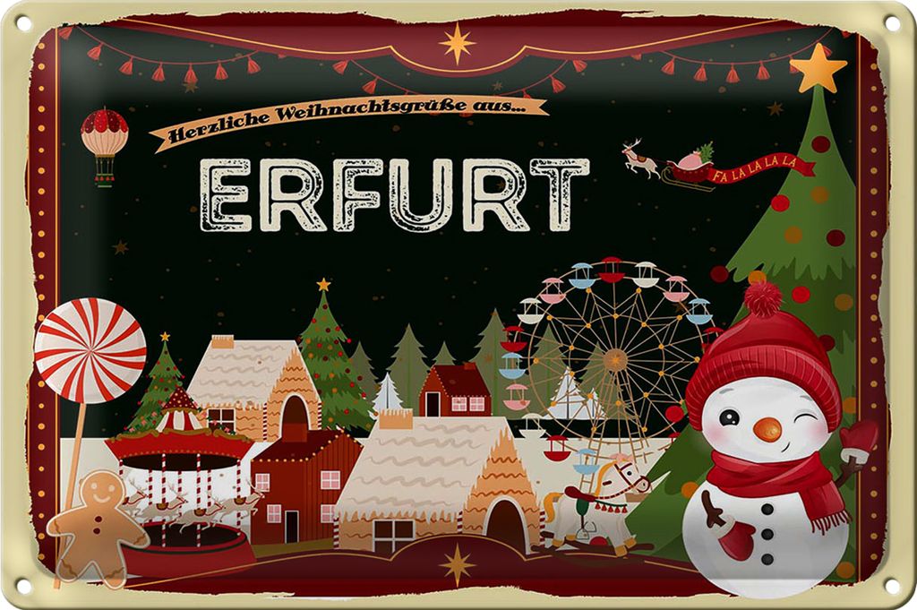 Blechschild Weihnachten Grüße aus ERFURT 18x12cm