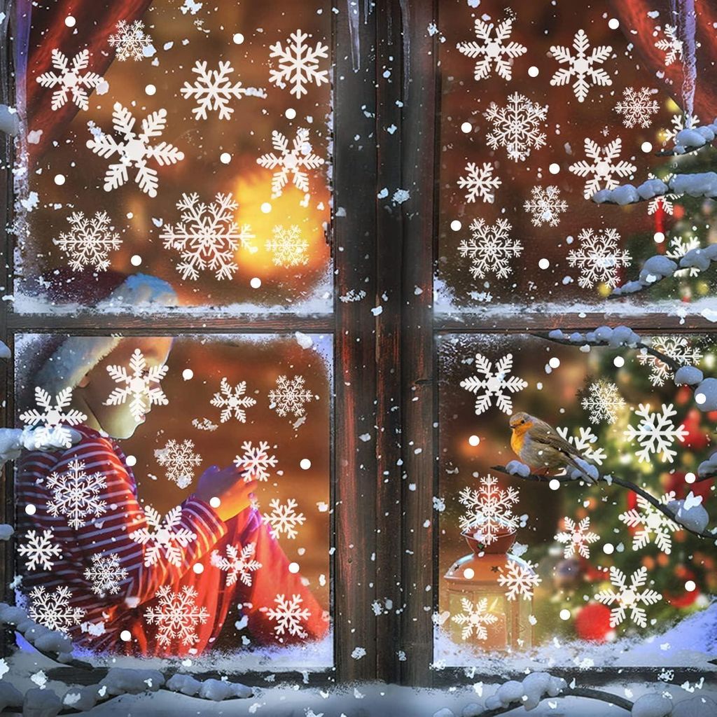 381 Weiße Schneeflocken Fensteraufkleber – Wiederverwendbar, Elektrostatisch, Für Weihnachtsdeko