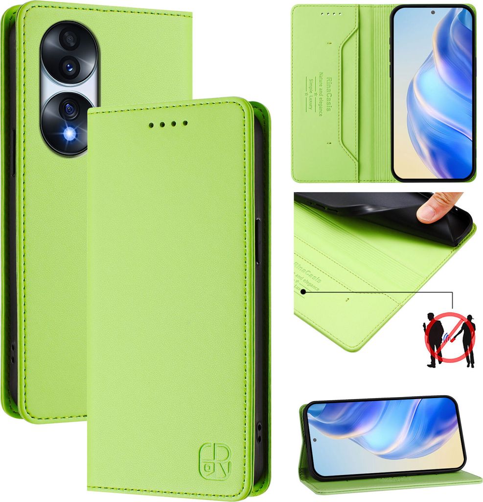 Lederhülle für Honor 70 Pro Hülle Flip Brieftasche Kartenfächern Ständer Schutzhülle Grün
