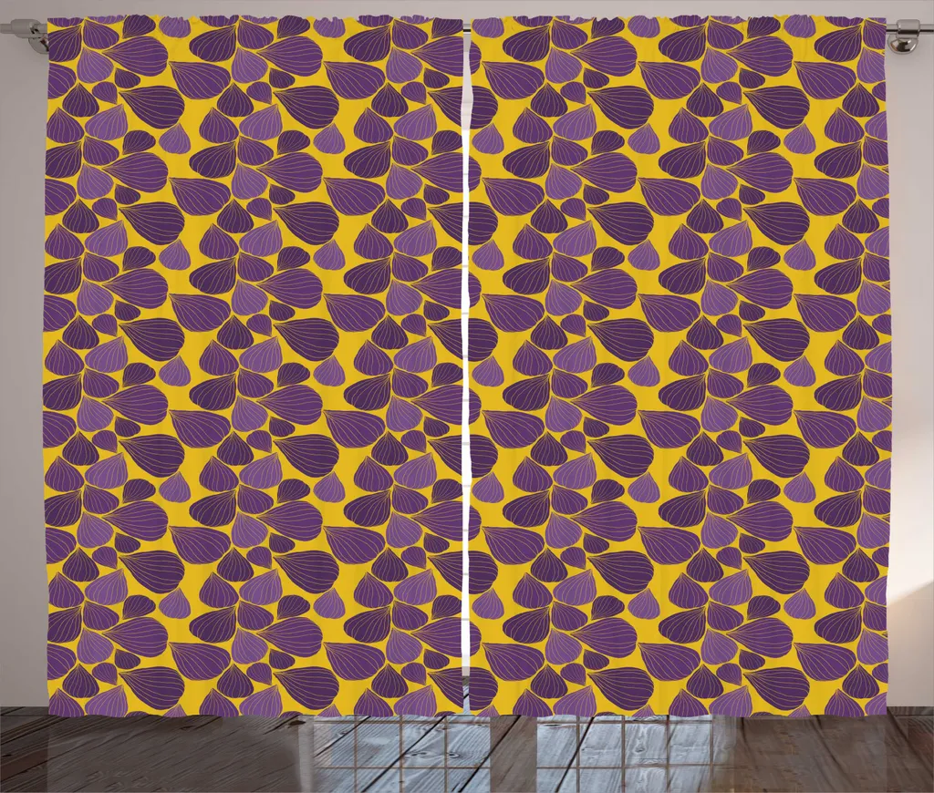 Rideau rustique ABAKUHAUS motifs figues et violet 280 x 225 cm moutarde