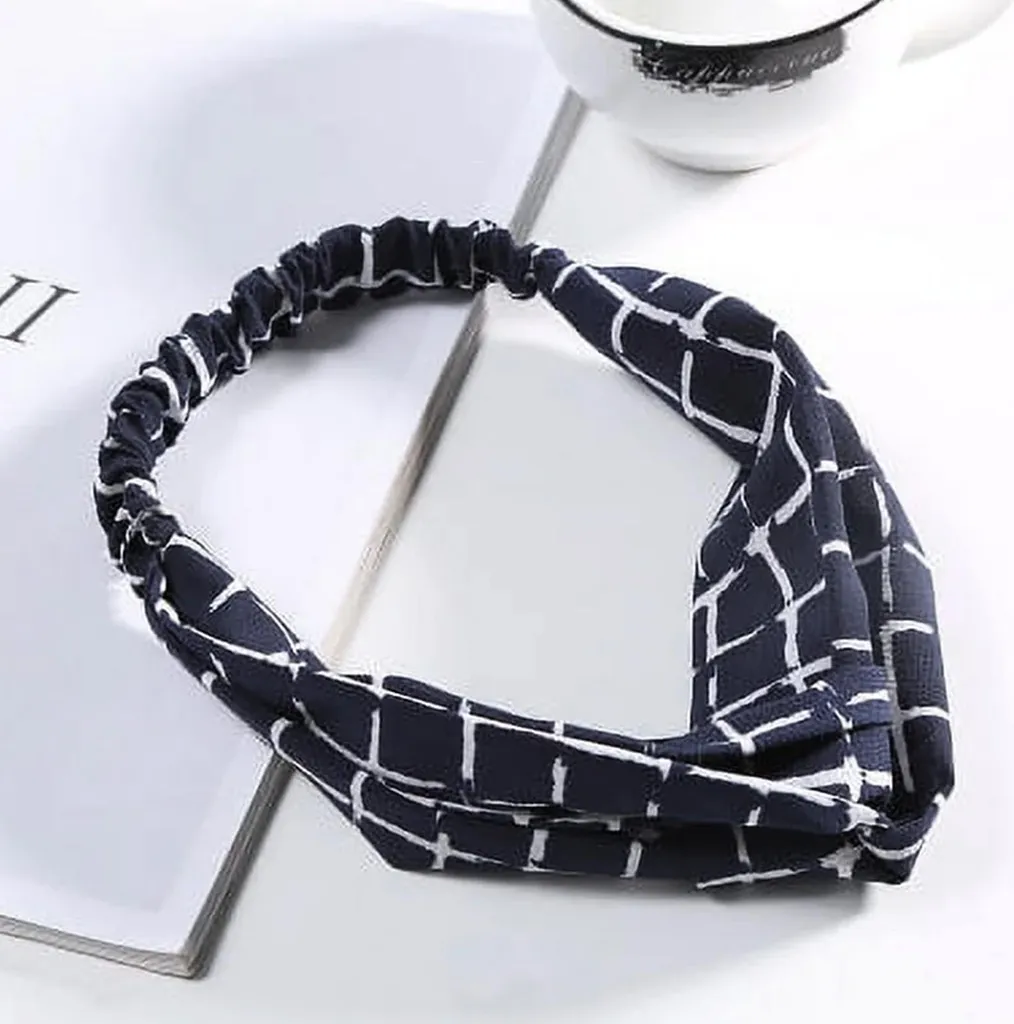 Cerchietto Capelli Blu Navy Retrò | Crêpe a Quadri per Outfit Daily
