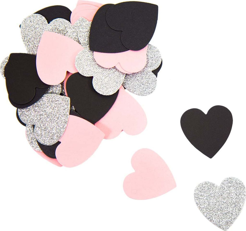 Oblique Unique Papier Konfetti Herzen 36 Stk. Tischdeko Hochzeit JGA - rosa schwarz silber