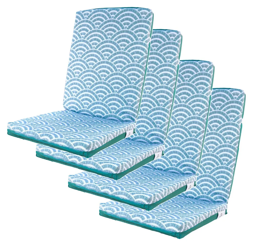 Set de 4 Coussins de Chaise Jardin ou Cuisine 95x40 Éventails Verts
